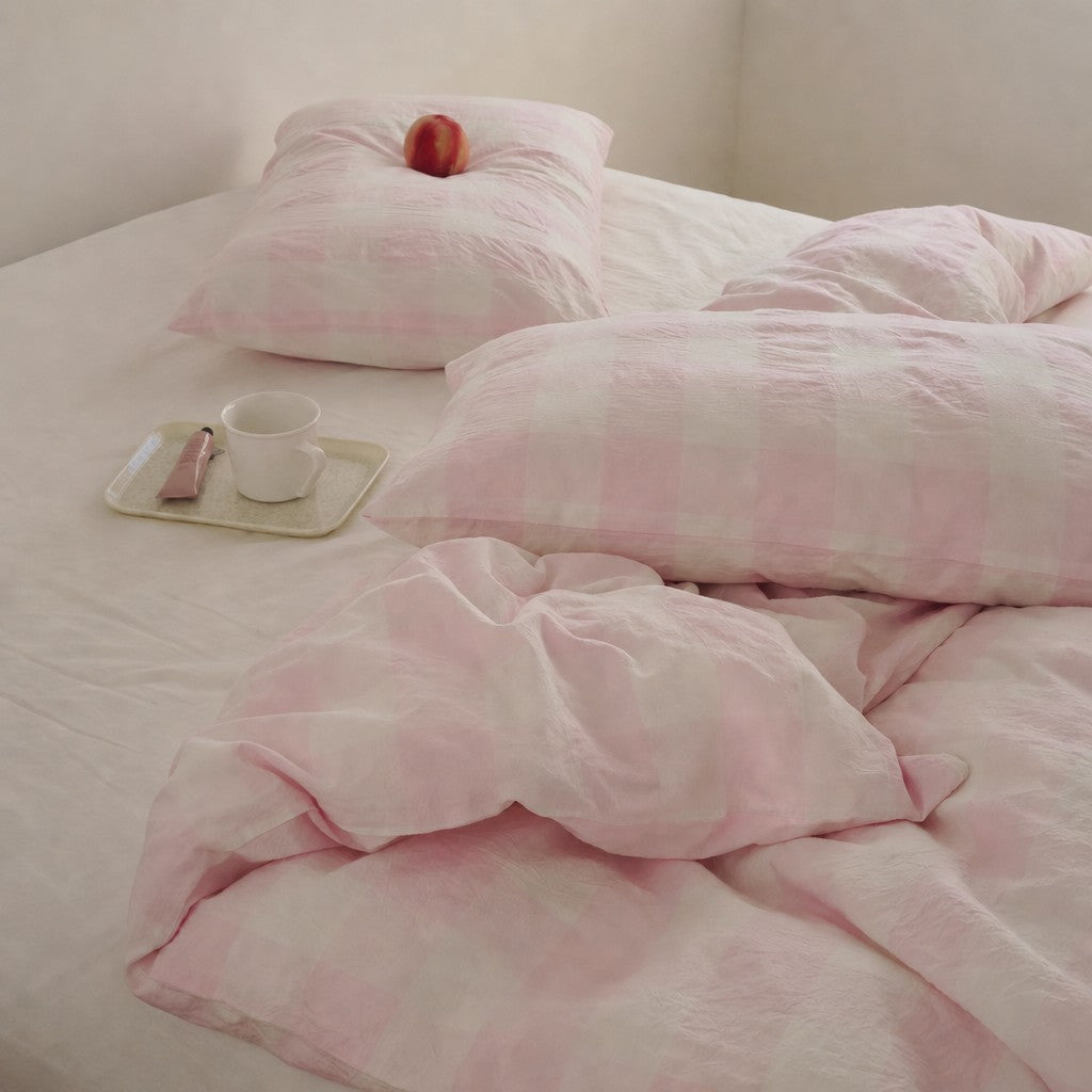 Viatora Pink Plaid Cotton Bedding Set Breathable  Wicking for All Seasons G76