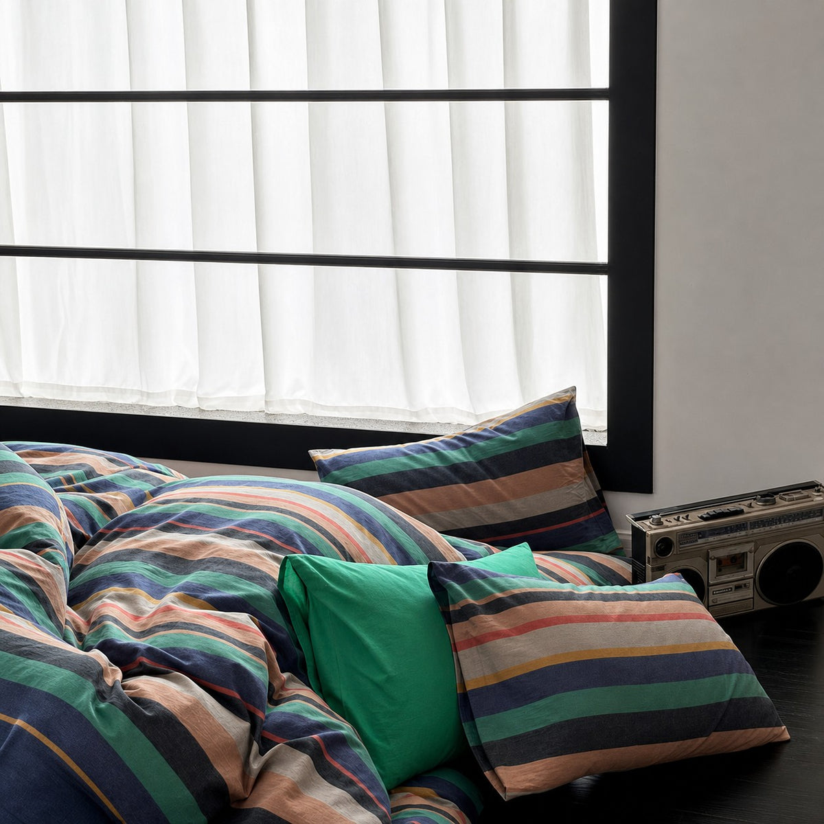 Vintora Vintage BV Green Striped Cotton Bedding Set G98