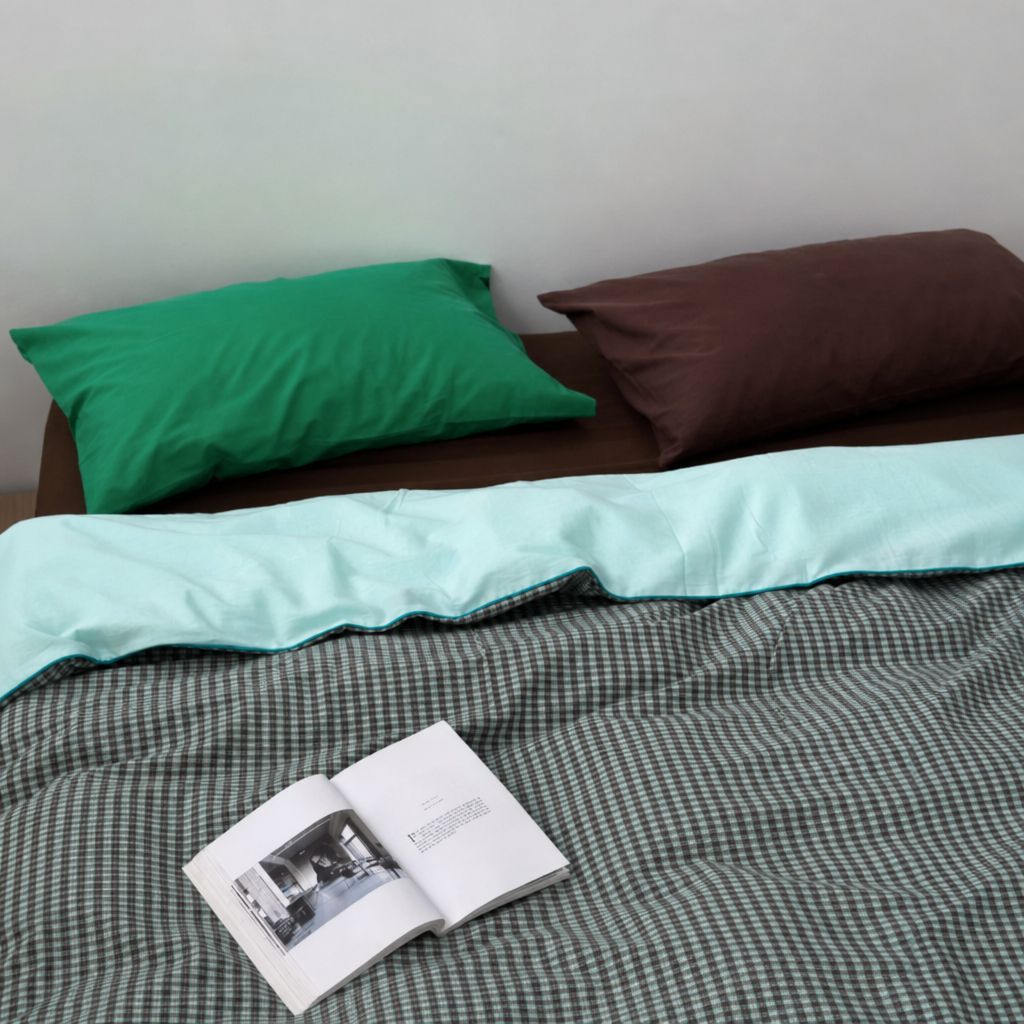 Vintora Nordic Plaid Cotton Bedding Set Vintage Mint Blue Green Bed Linen G84