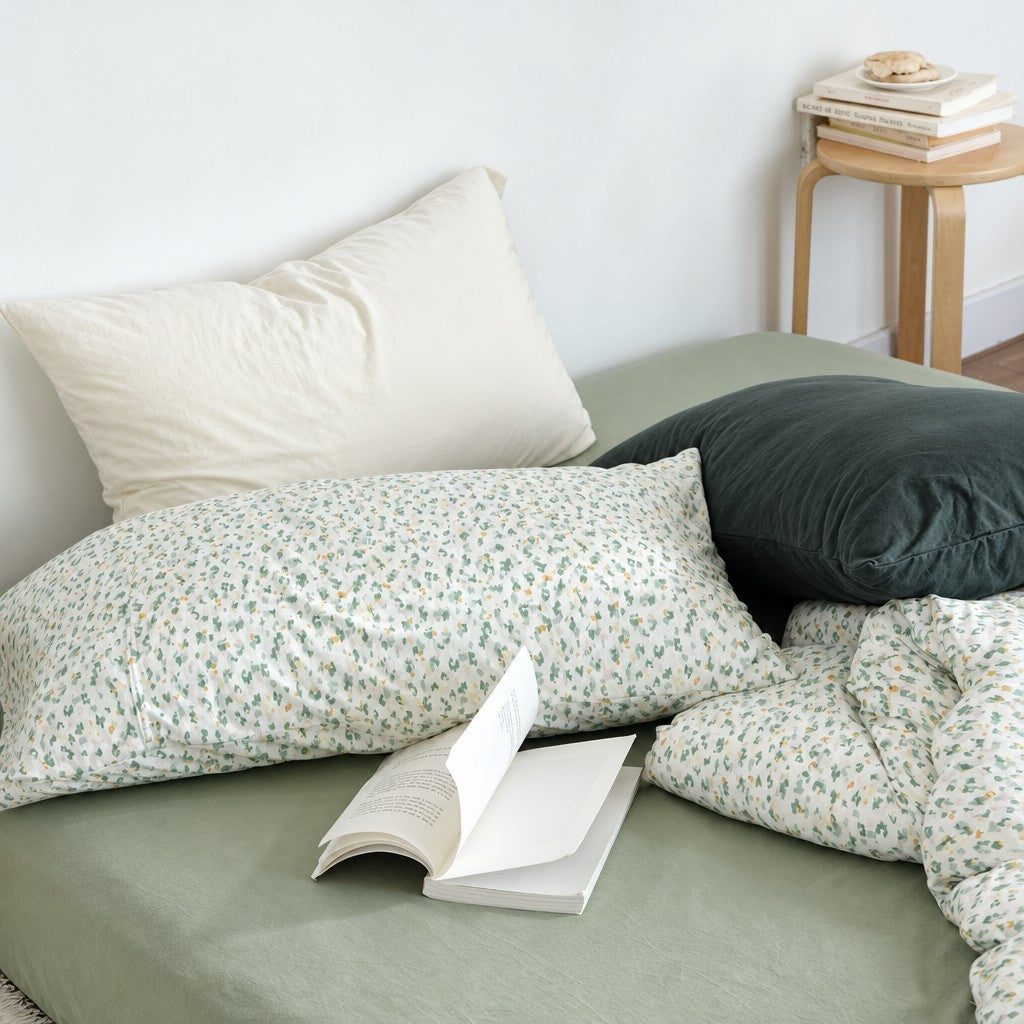 Roselle Green Floral Print Cotton Bedding Set