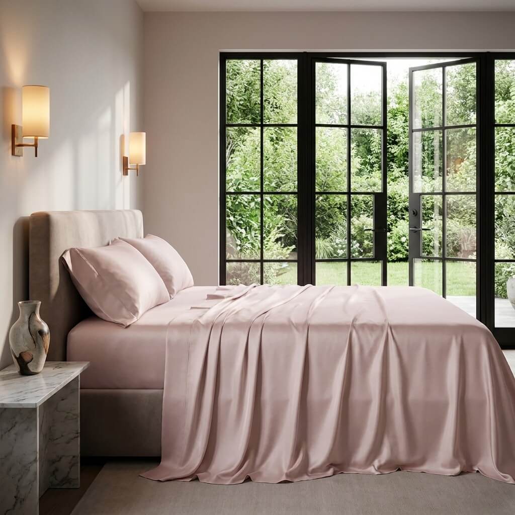 Qelune Bamboo Sheet Set 鈥?Cooling Organic Bamboo Bedding in Soft Blush