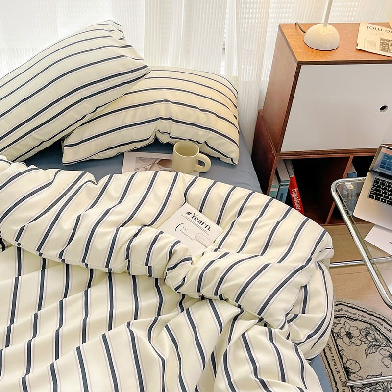 Blue Striped Minimalist Bedding Set