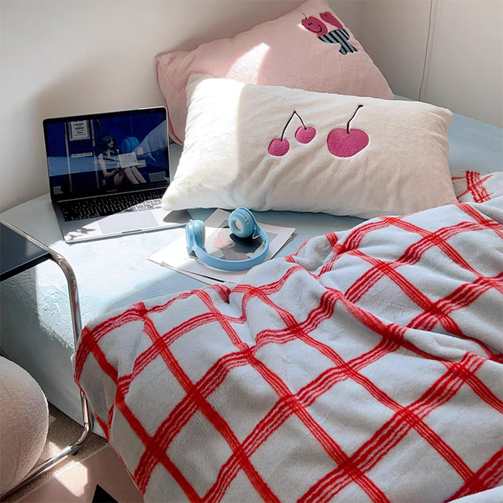 Girly Cherry & Plaid Plush Duvet Cover