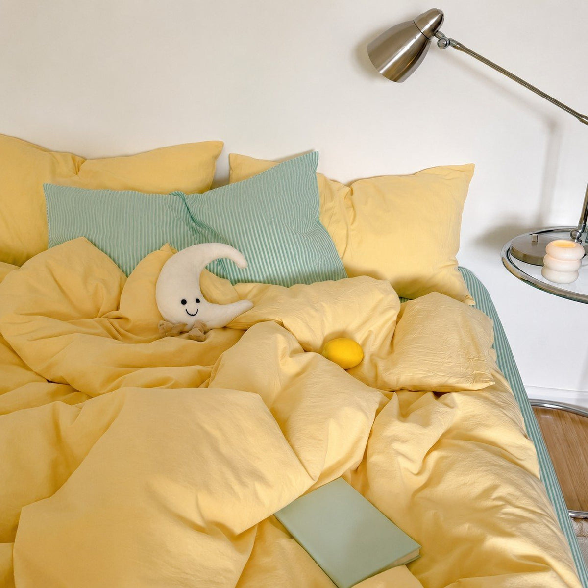 Vintora Minimalist Washed Cotton Striped Bedding Set  Airy All Season G97