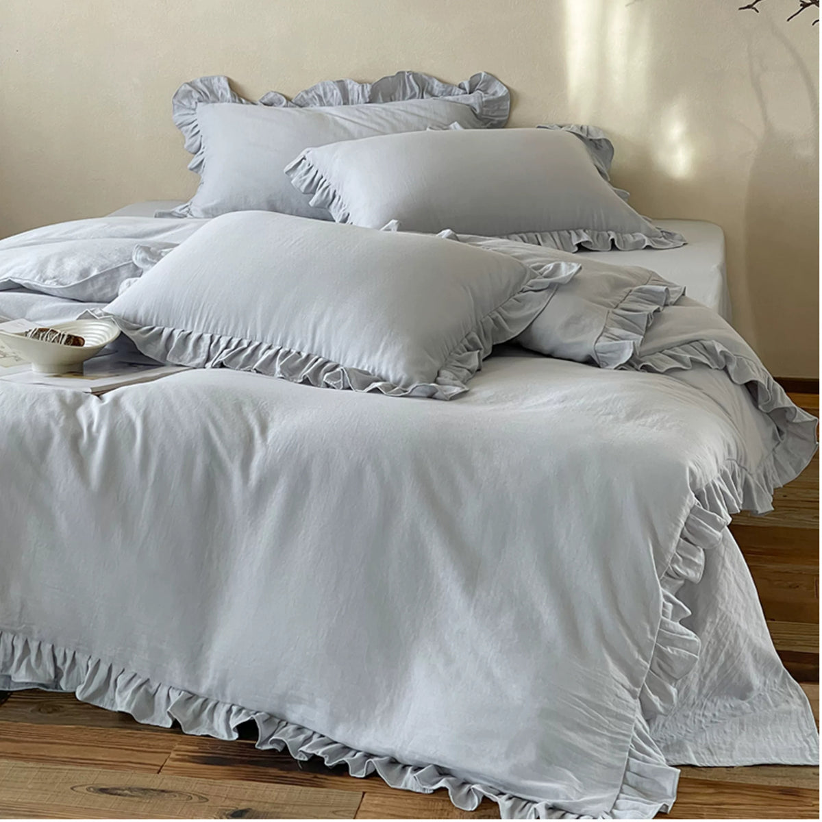 Roselle  Double Gauze Cotton Bedding Set with Ruffle Edge for All Seasons G111