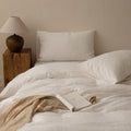 Cottara Pure Cotton White Bedding Set – Textured Japandi Style Bed Linen Set for All Season Home Comfort G64
