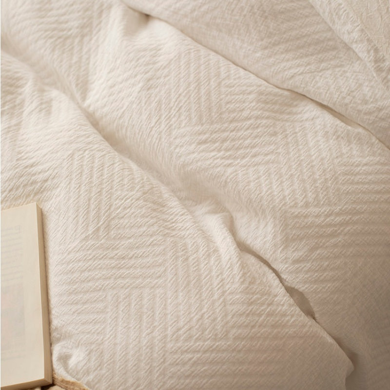 Cottara Pure Cotton White Bedding Set – Textured Japandi Style Bed Linen Set for All Season Home Comfort G64