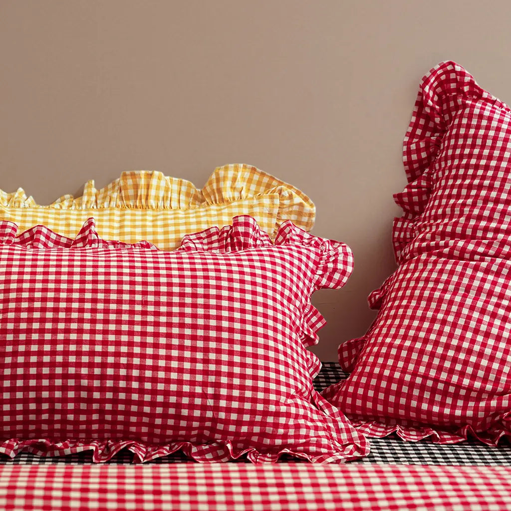 Rustic Gingham Duvet Cover with Ruffle