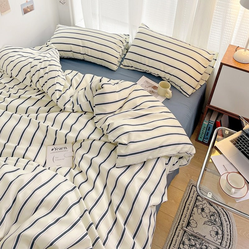 Blue Striped Minimalist Bedding Set
