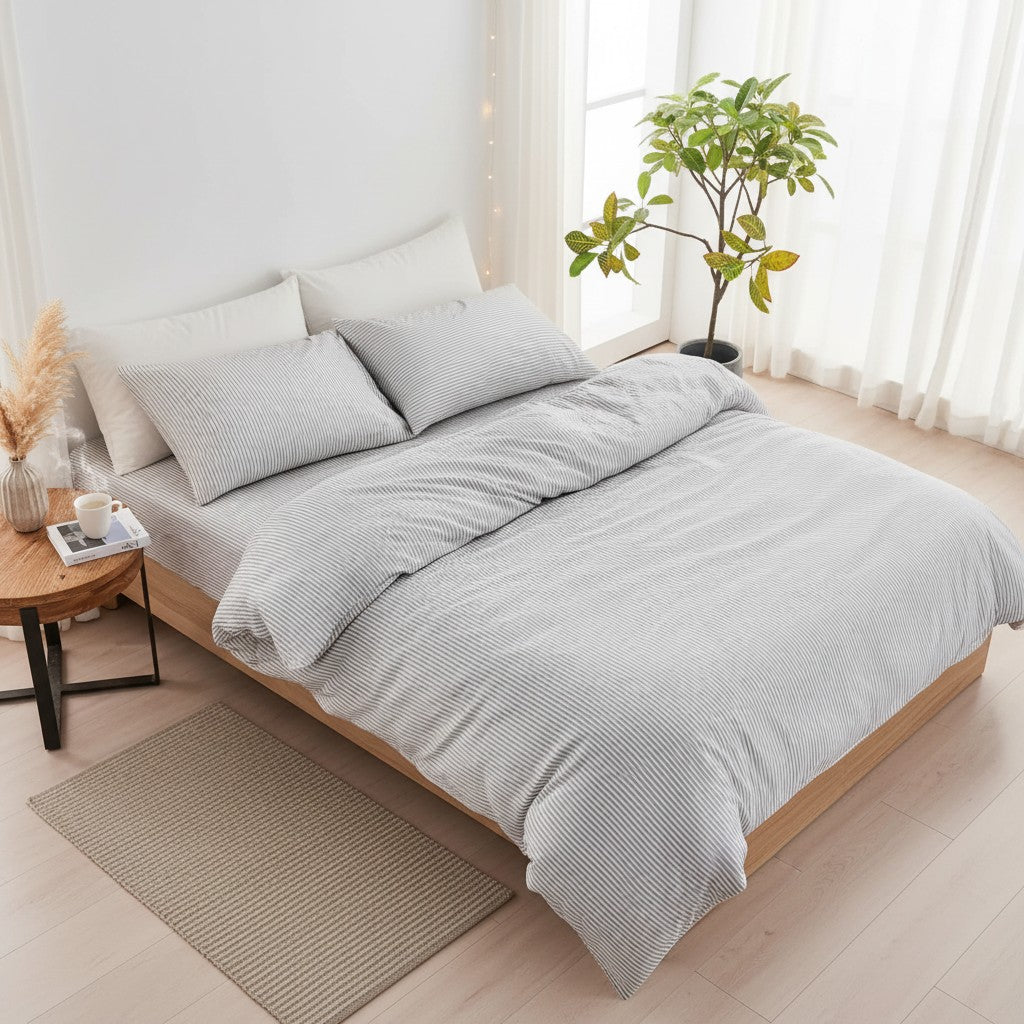 Black and White Pinstripes Organic Bamboo Bedding Set