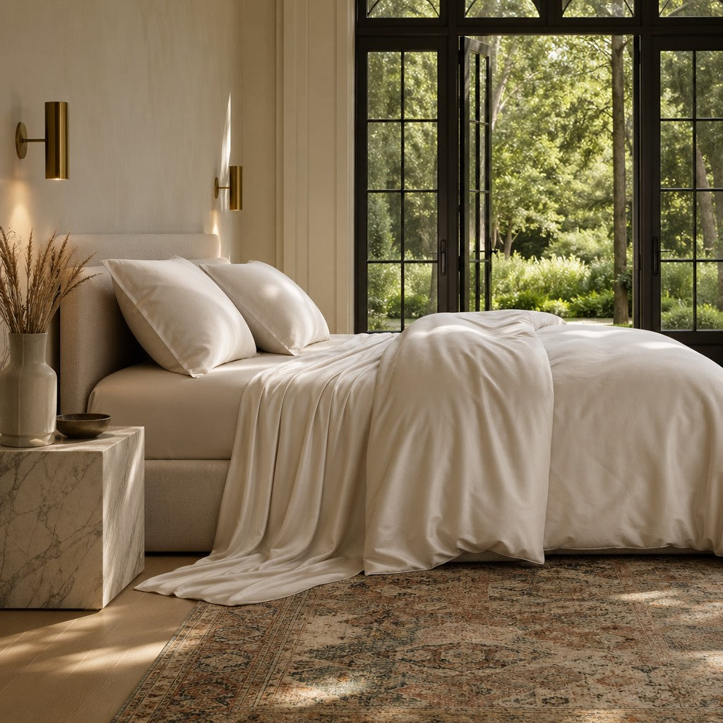 Qelune Bamboo Duvet Cover Set 鈥?Cooling Organic Bamboo Bedding in Sand