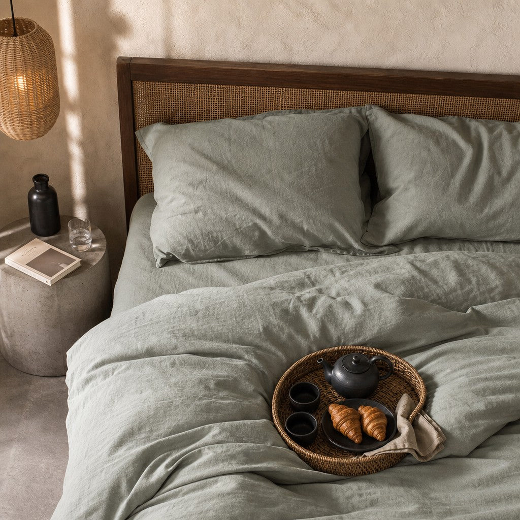 Cottara Washed Cotton Bedding Set Soft Breathable Bed Linen for Cozy Dorm and Home Use G65