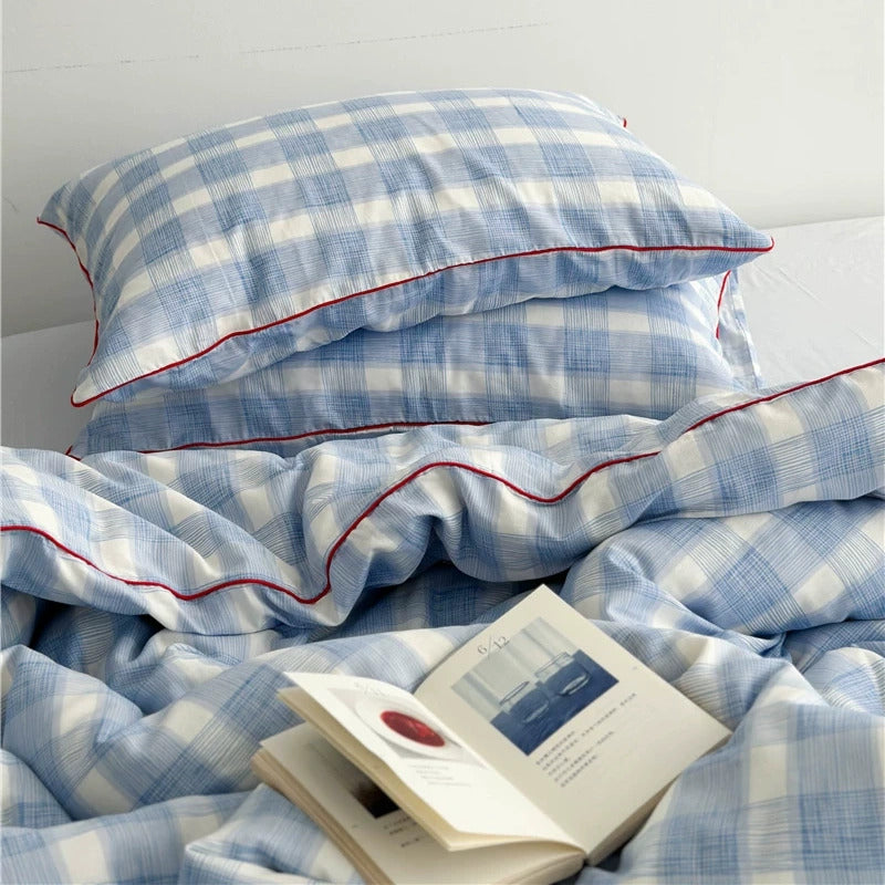 Vintora Blue Plaid Cotton Bedding Set G87
