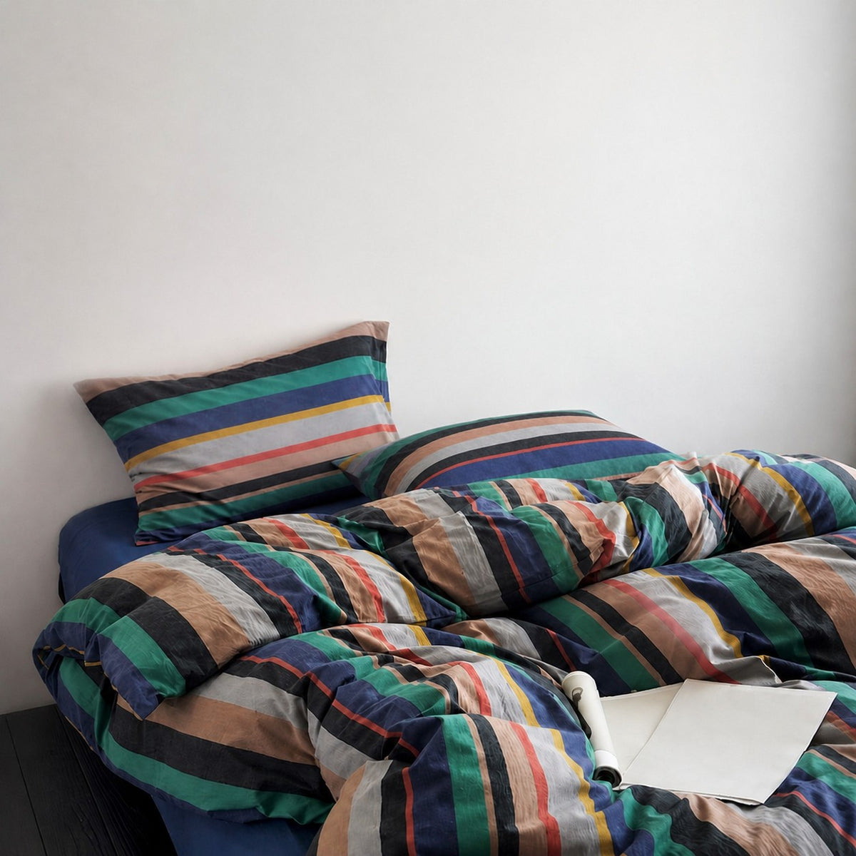 Vintora Vintage BV Green Striped Cotton Bedding Set G98