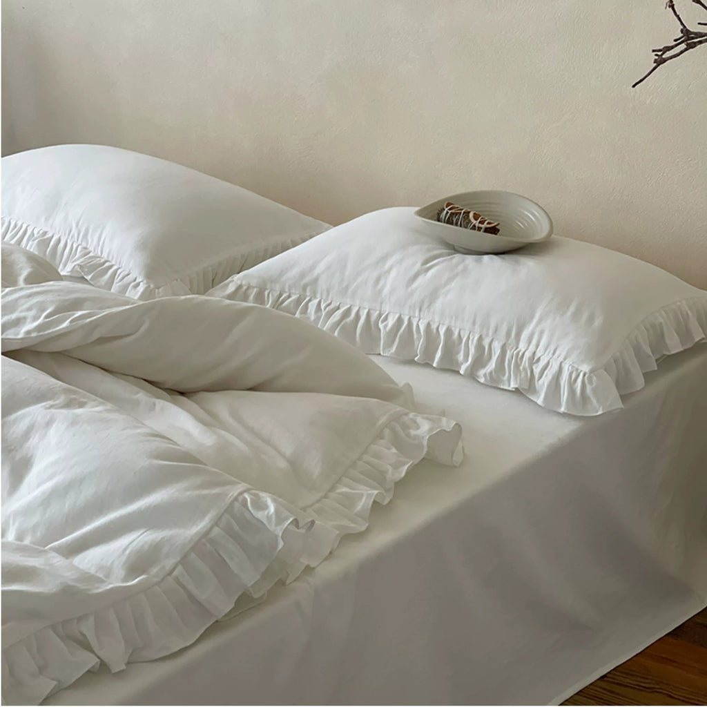 Roselle  Double Gauze Cotton Bedding Set with Ruffle Edge for All Seasons G111