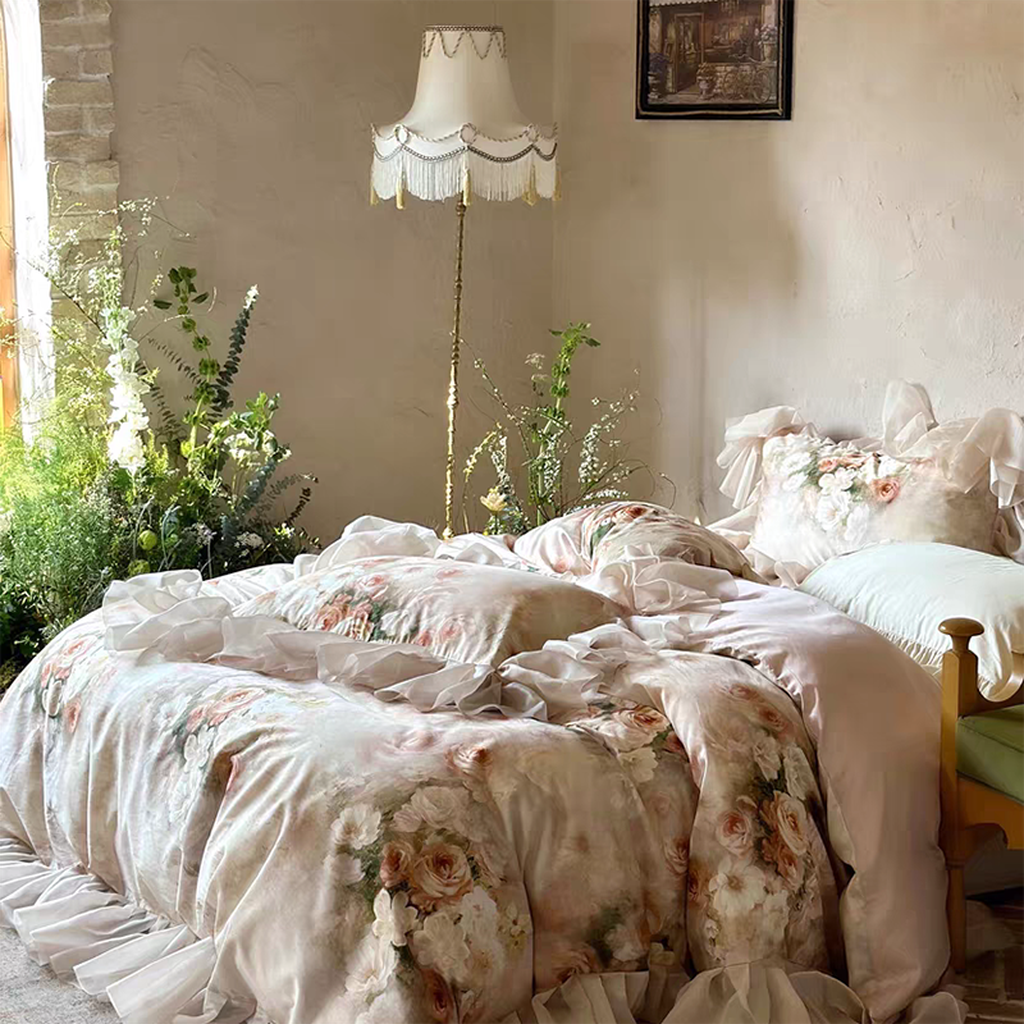 Garden Oil Painting Bedding Set - Pink