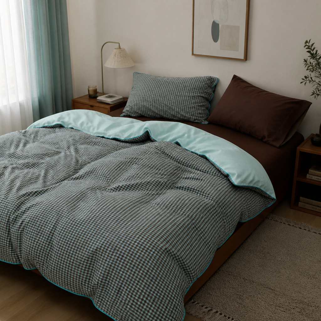 Vintora Nordic Plaid Cotton Bedding Set Vintage Mint Blue Green Bed Linen G84
