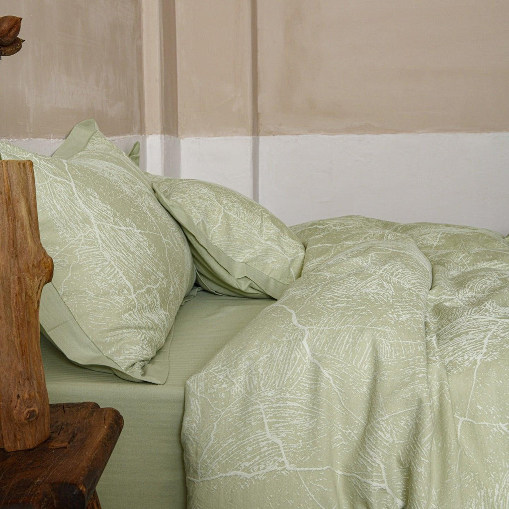 Glacier Vein Jacquard Cotton Duvet Cover Set - Sage Green