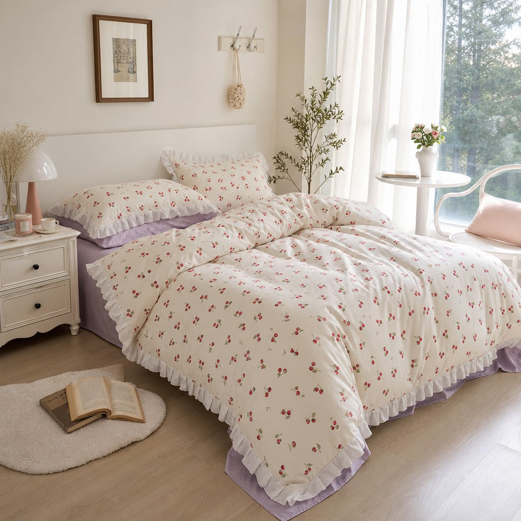 Fruit Ruched Bedding Set - Cherry