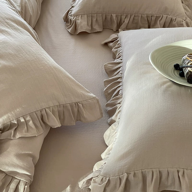 Roselle  Double Gauze Cotton Bedding Set with Ruffle Edge for All Seasons G111
