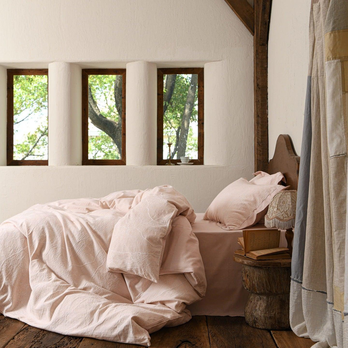 Glacier Vein Jacquard Cotton Duvet Cover Set - Blush Rose
