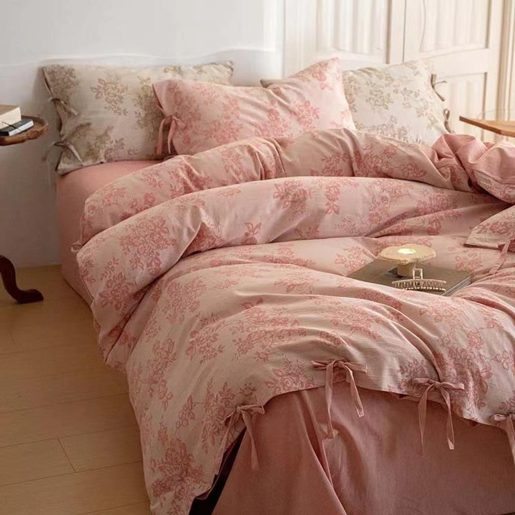 Floral Jacquard Bedding Set with Bow Tie - Grey