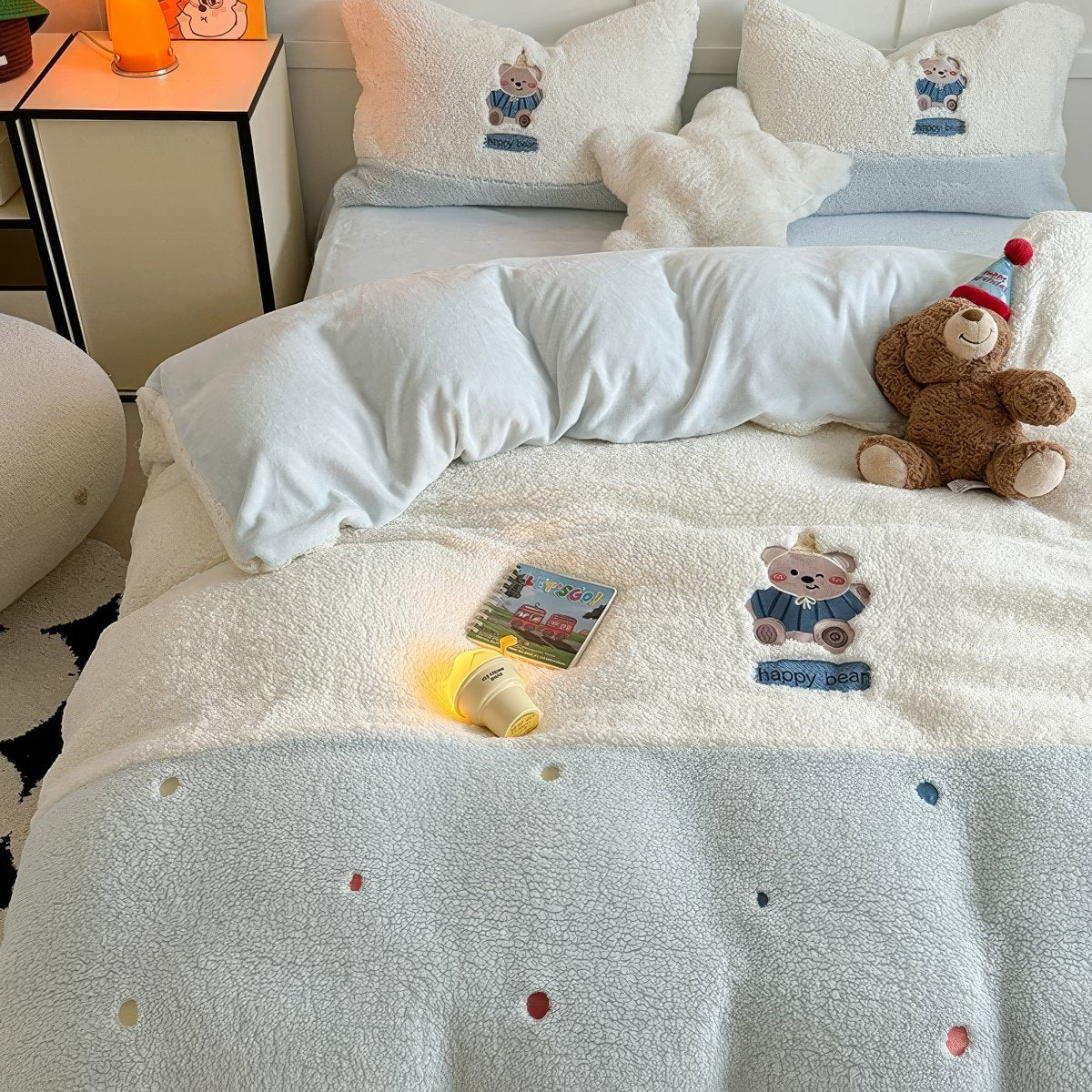 Happy Bear Fluffy Sherpa Bedding Set