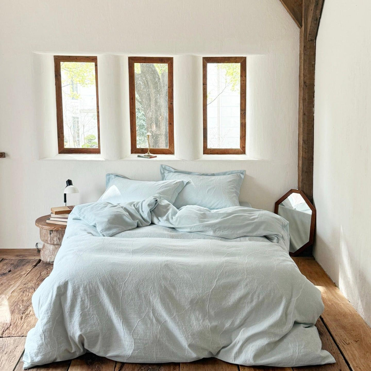 Glacier Vein Jacquard Cotton Duvet Cover -  Aqua