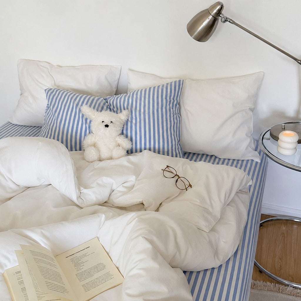 Vintora Minimalist Washed Cotton Striped Bedding Set  Airy All Season G97
