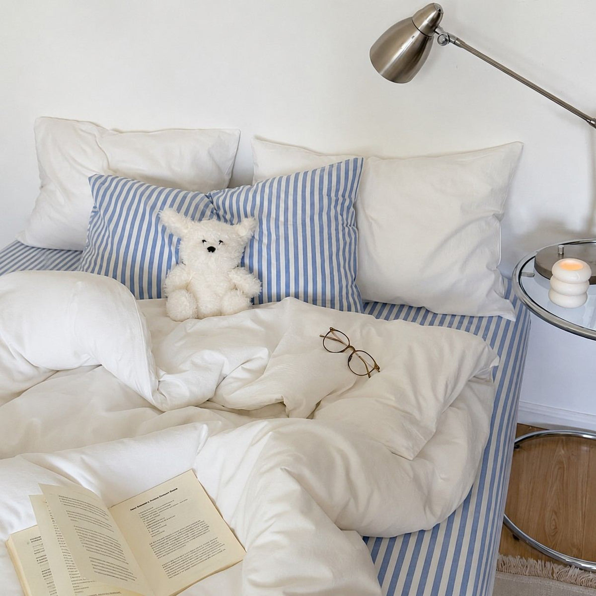 Vintora Minimalist Washed Cotton Striped Bedding Set  Airy All Season G97