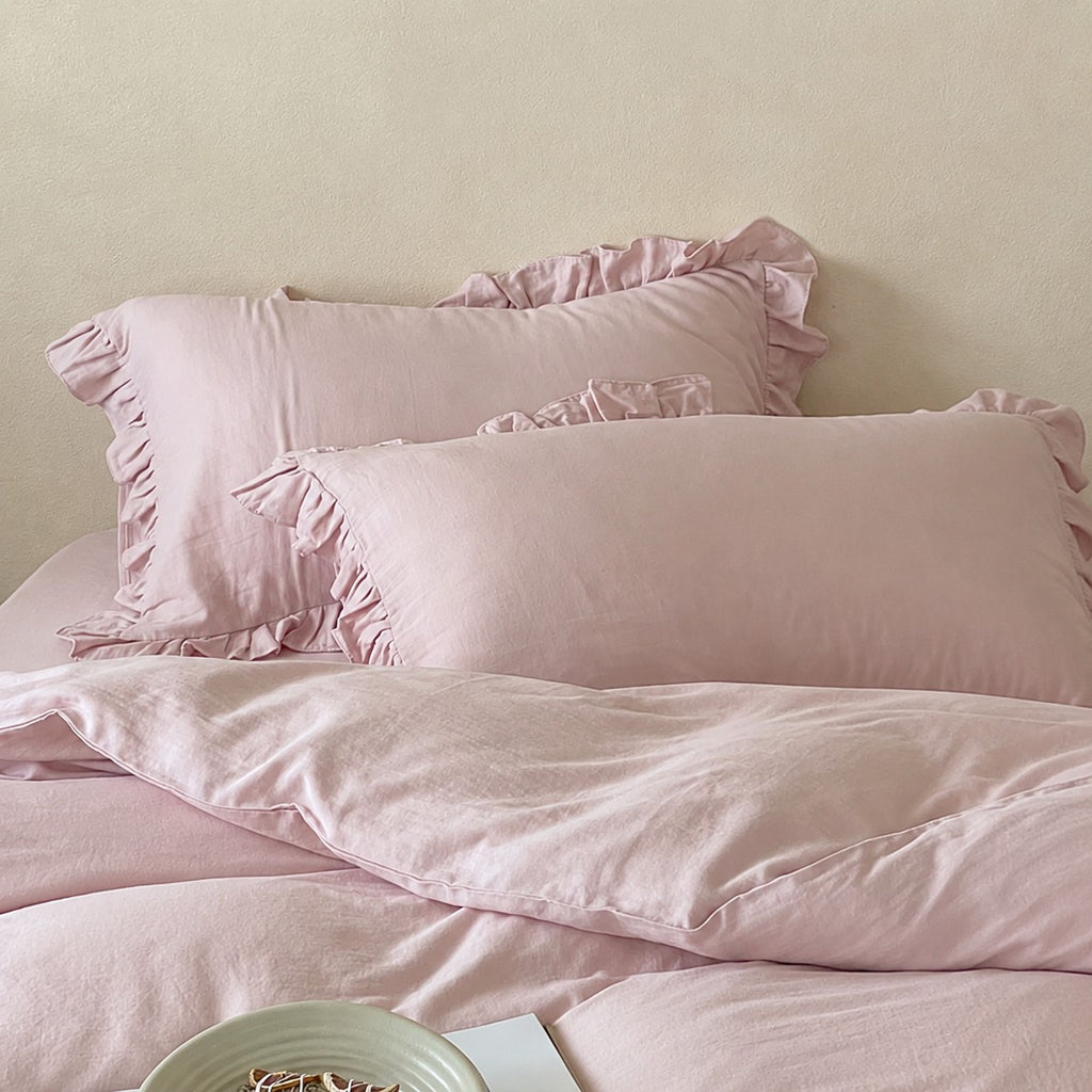 Roselle  Double Gauze Cotton Bedding Set with Ruffle Edge for All Seasons G111