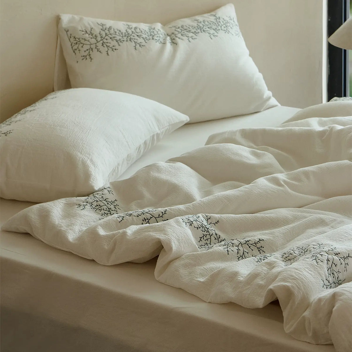 Roselle Southern French Embroidered Cotton Bedding Set Long Staple Floral Set G66