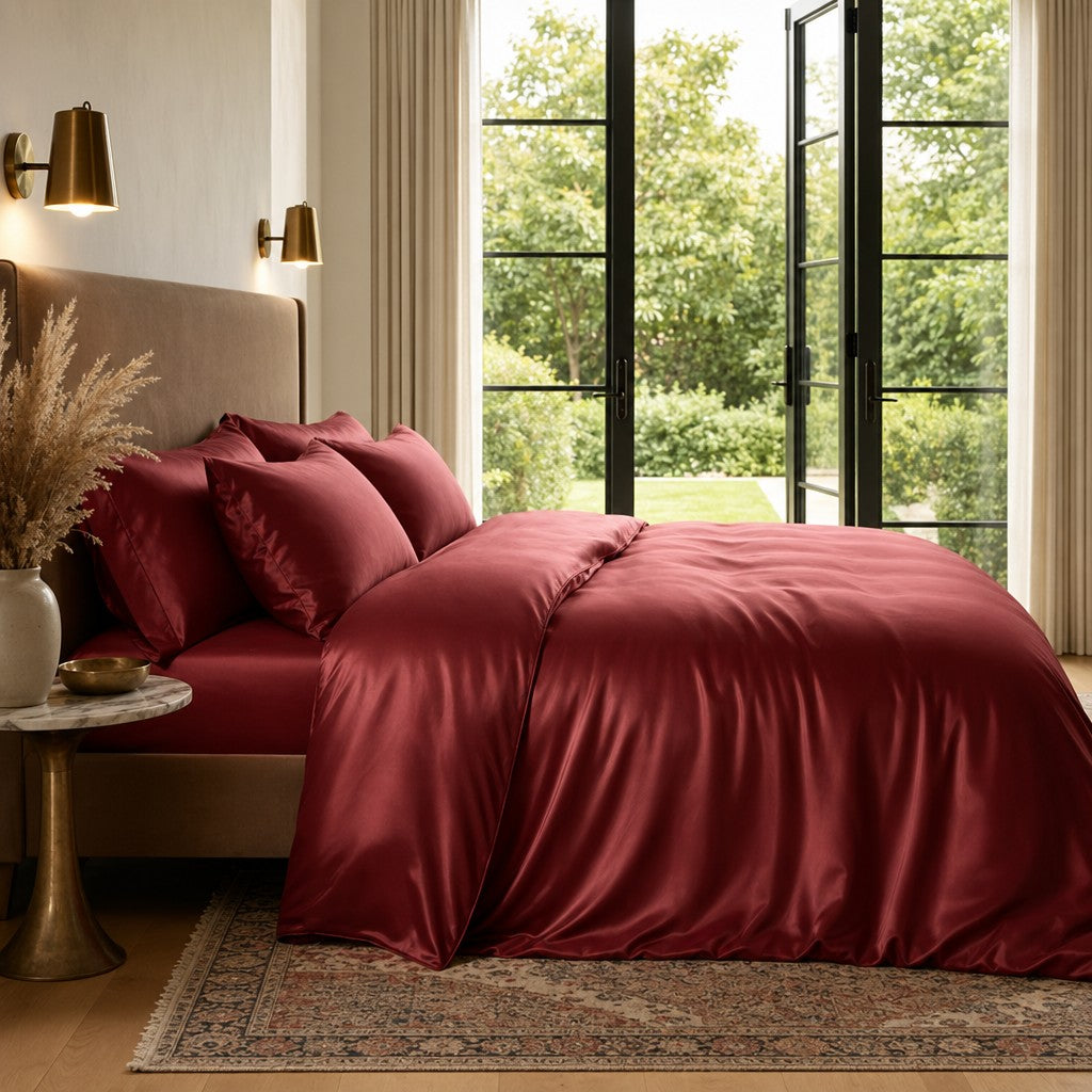 Qelune Bamboo Duvet Cover Set – Cooling Organic Bamboo Bedding in Burgundy