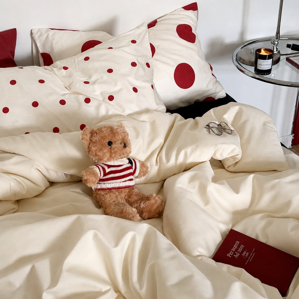 Vintora Relax Style Polka Dot Cotton Bedding Set for Master Bedroom and Dormitory G85