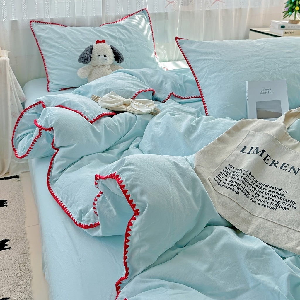 Plain Stitched Shell-Edge Bedding Set