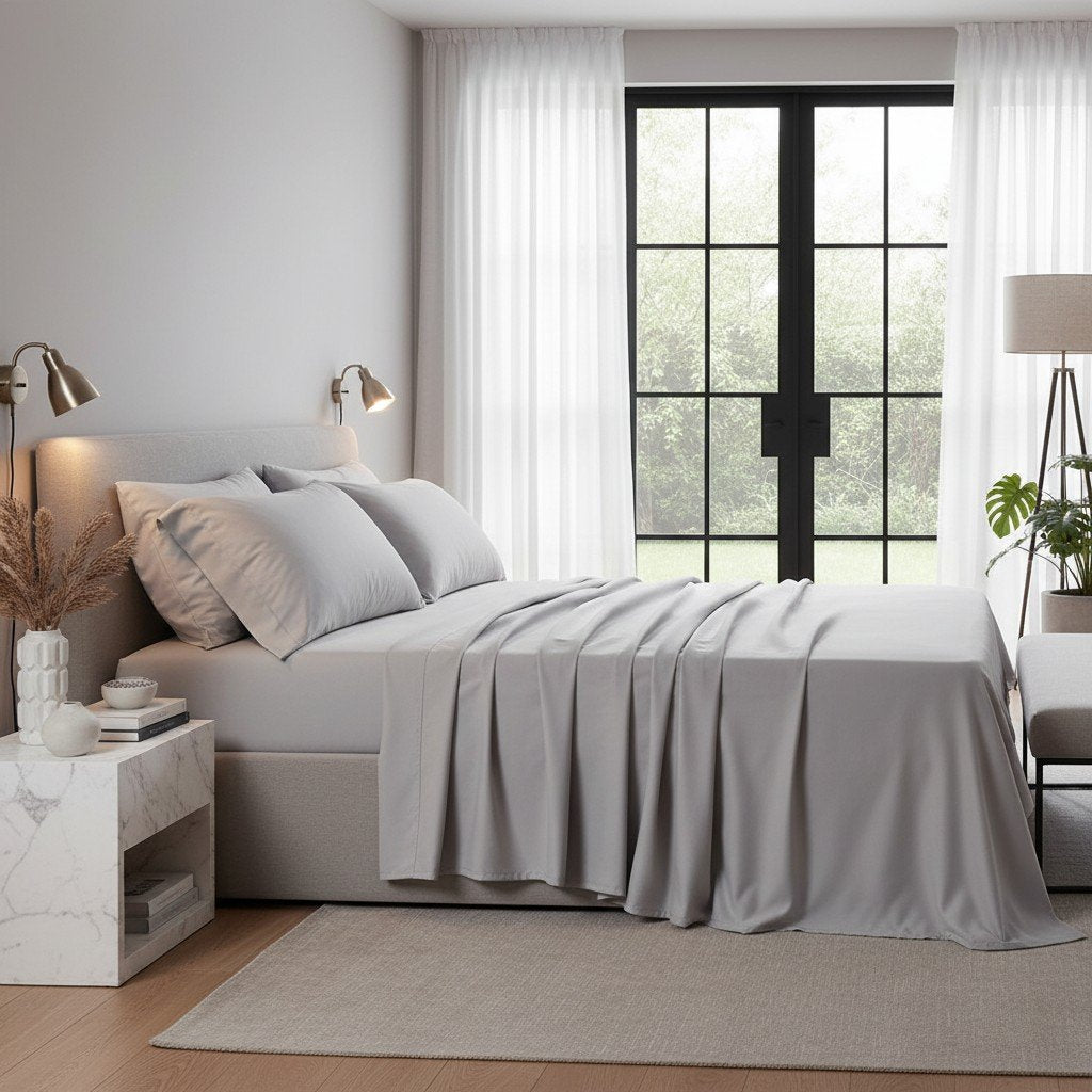 Qelune Bamboo Sheet Set – Cooling Organic Bamboo Bedding in Light Grey