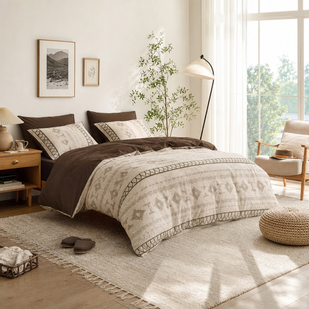 Vintora Boho Cotton Jacquard Bedding Set Tufted Duvet Set for All Season Bedroom Decor G69