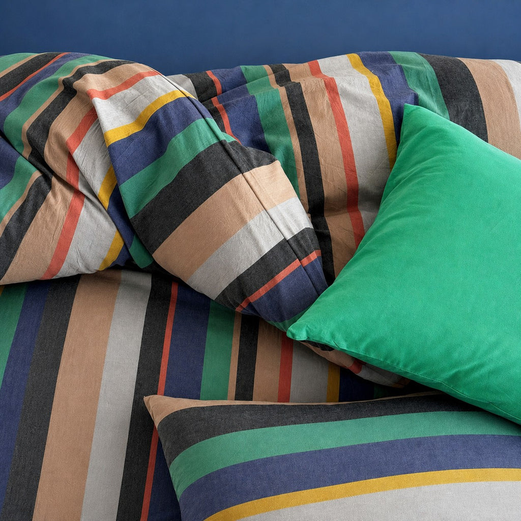 Vintora Vintage BV Green Striped Cotton Bedding Set G98