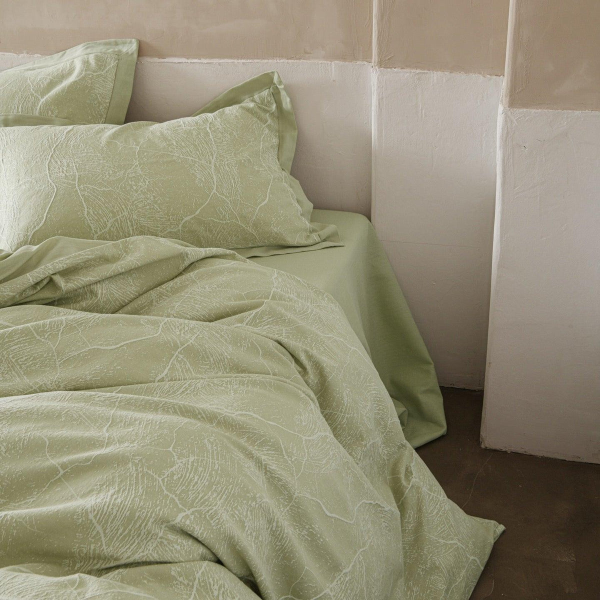 Glacier Vein Jacquard Cotton Duvet Cover Set - Sage Green