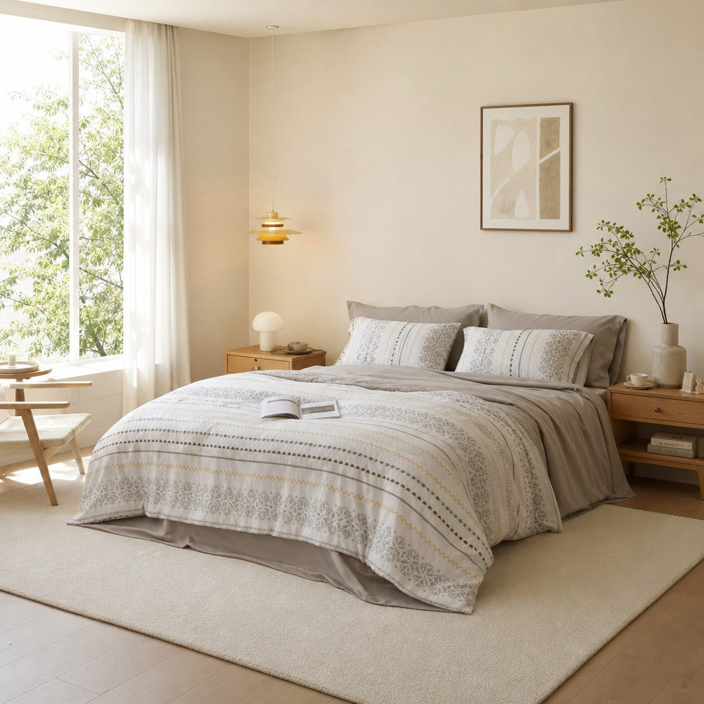 Vintora Boho Cotton Jacquard Bedding Set Tufted Duvet Set for All Season Bedroom Decor G69