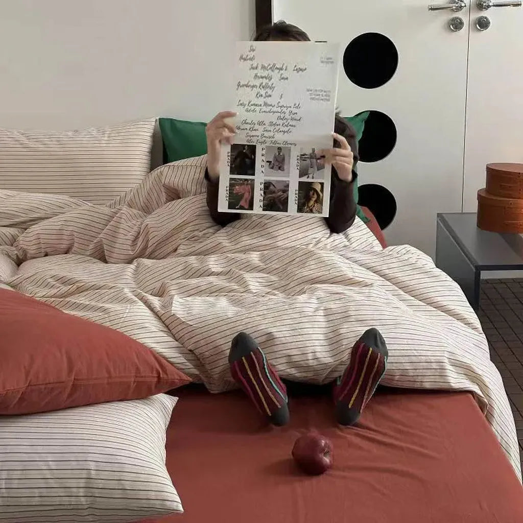 Vintage Red Striped Duvet Cover