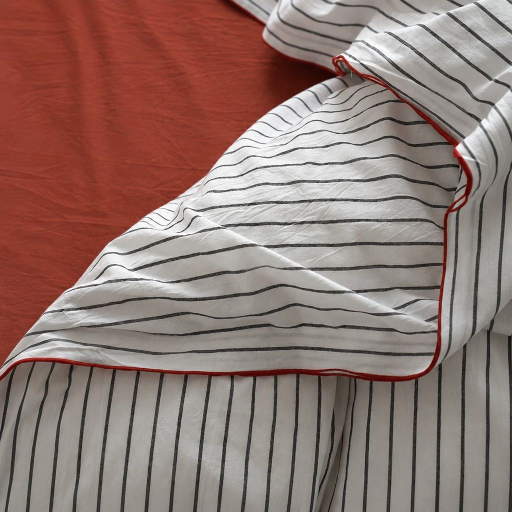 Vintora Minimalist Striped 100% Cotton Bedding Set All Season Washed Cotton Bed Linen G100