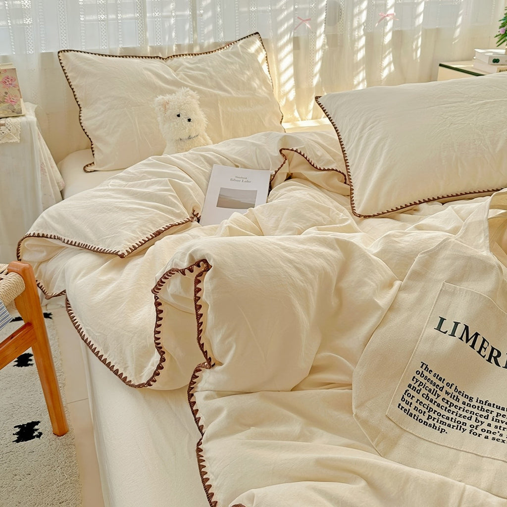 Plain Stitched Shell-Edge Bedding Set