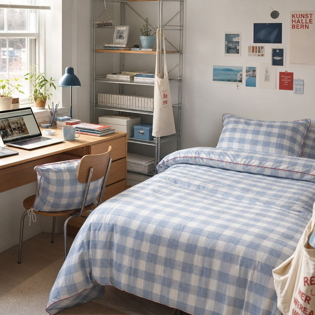 Vintora Blue Plaid Cotton Bedding Set G87