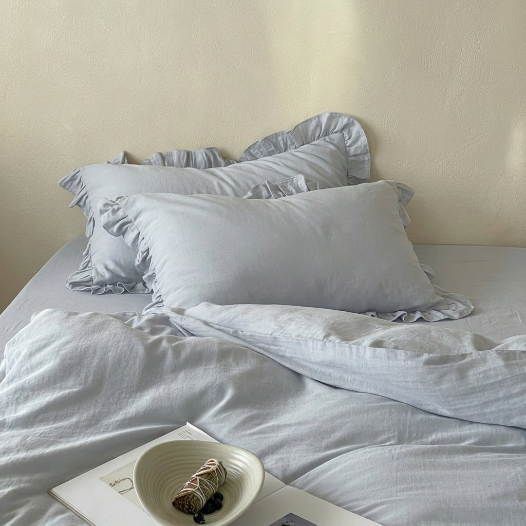 Roselle  Double Gauze Cotton Bedding Set with Ruffle Edge for All Seasons G111