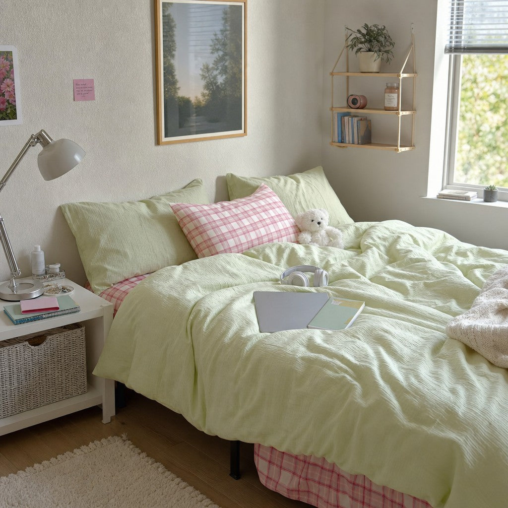 Vireza Plaid Cotton Crinkle Bedding Set G72