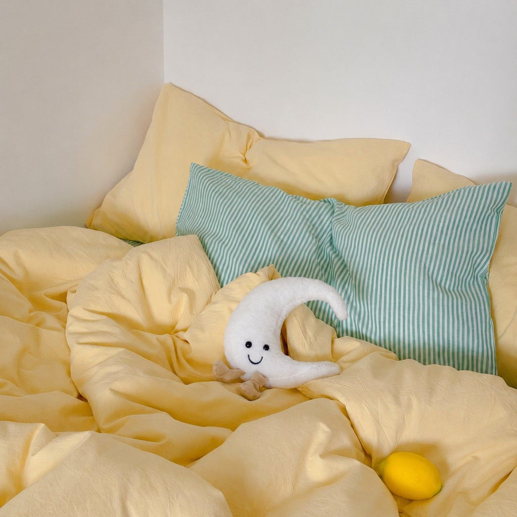 Vintora Minimalist Washed Cotton Striped Bedding Set  Airy All Season G97