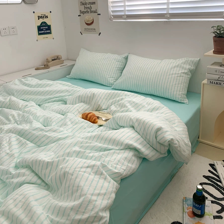 Vintora Soft Washed Cotton Stripe Bedding Set G91