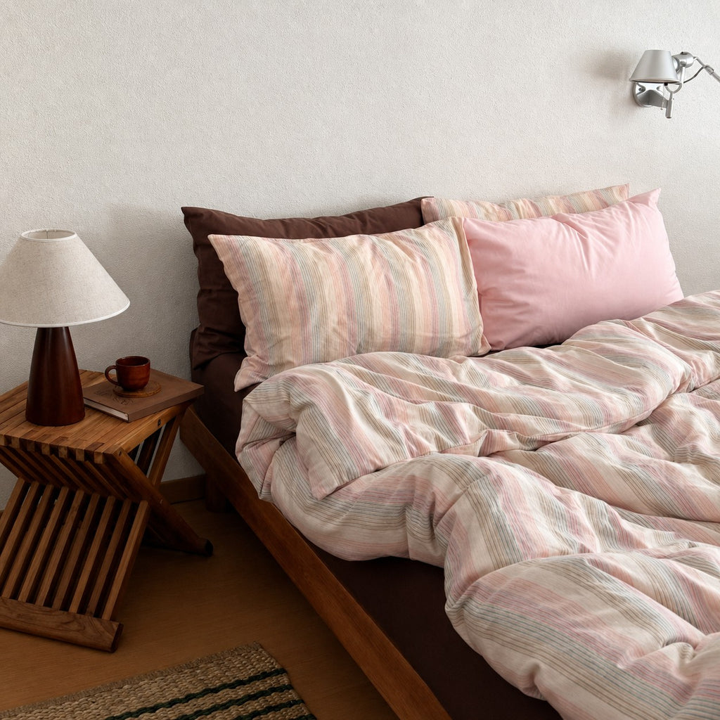Vintora Retro Stripe Cotton Bedding Set Breathable Cotton G99
