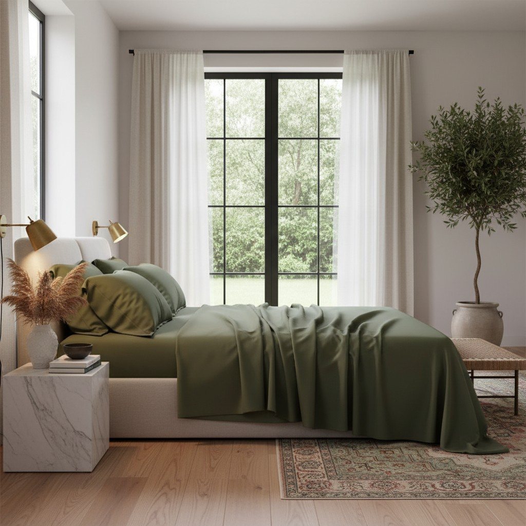 Qelune Bamboo Sheet Set 鈥?Cooling Organic Bamboo Bedding in Olive